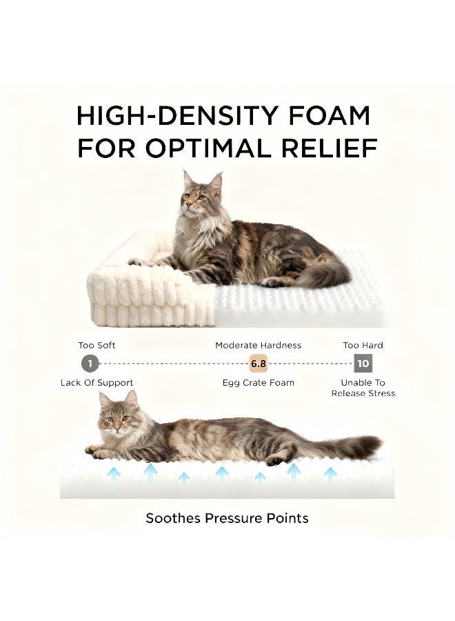 Pet Bed - Large Cat Bed Sofa - Washable Orthopedic Cat Beds and Couch with Removable Flannel Cover,Suitable for Maine Coons，Squre Pet Bed Fits up to 30kg,Cream,89cm - Image 2